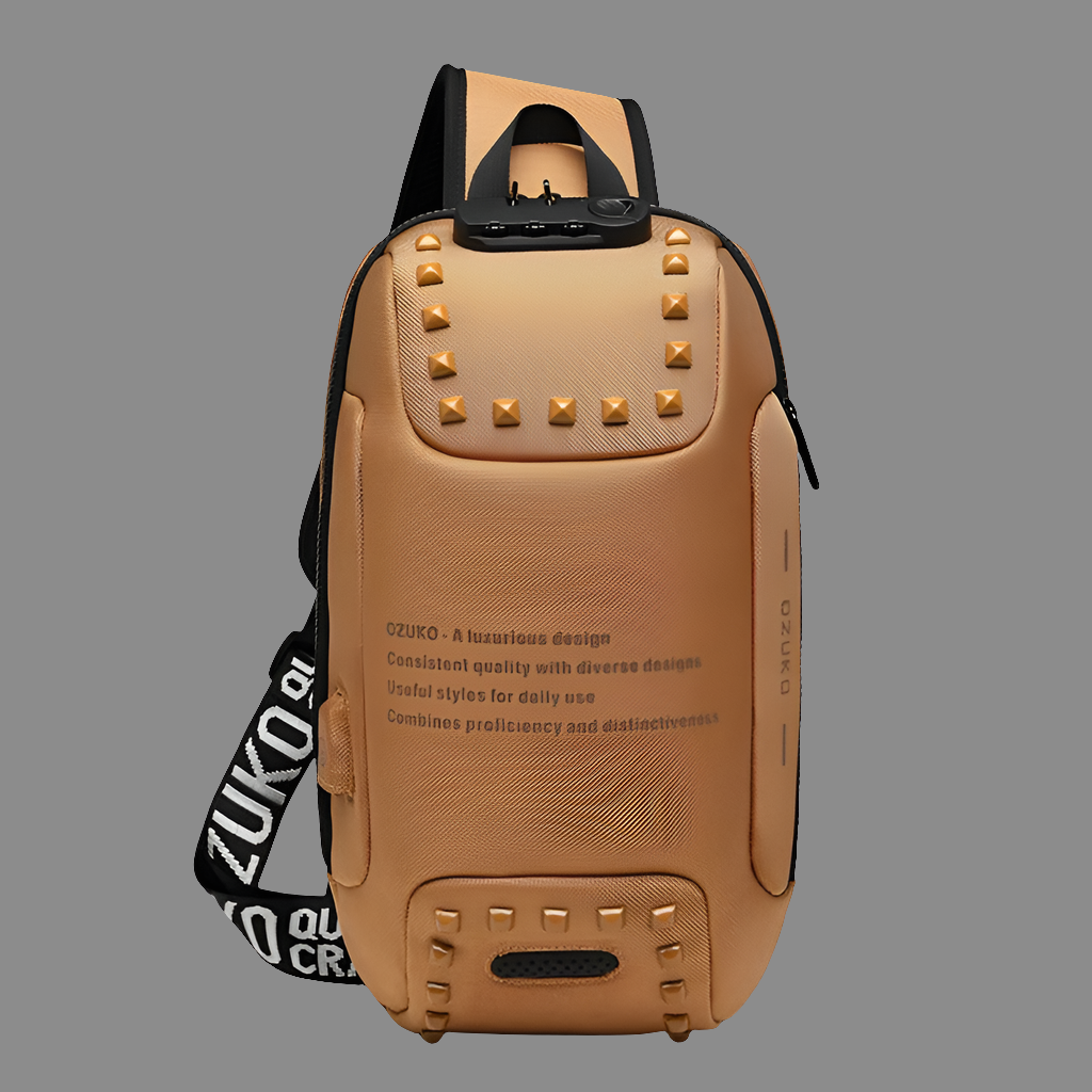 OZUKO Anti Theft Rivet Shoulder Bag for Men USB Charging Waterproof Messenger Crossbody Bag Male Chest Pack Sling Bags Fashion