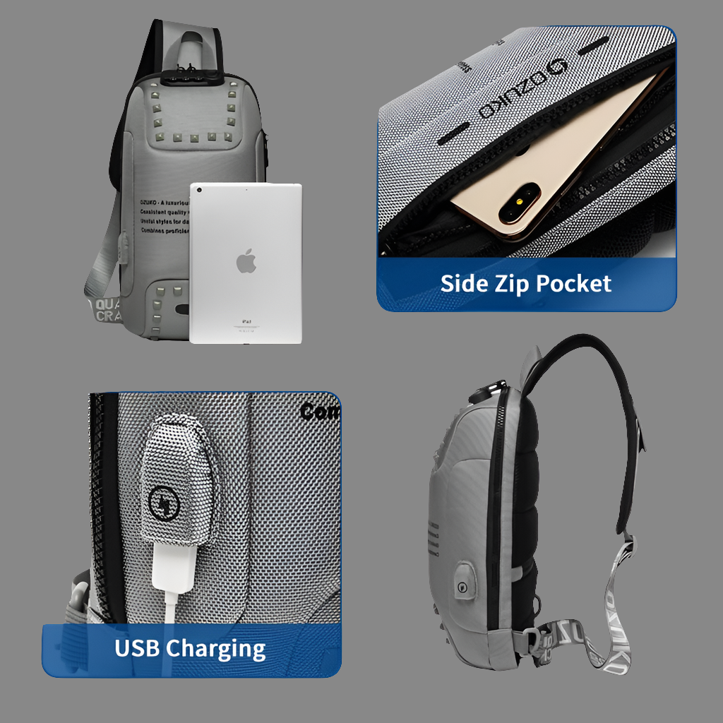 OZUKO Anti Theft Rivet Shoulder Bag for Men USB Charging Waterproof Messenger Crossbody Bag Male Chest Pack Sling Bags Fashion