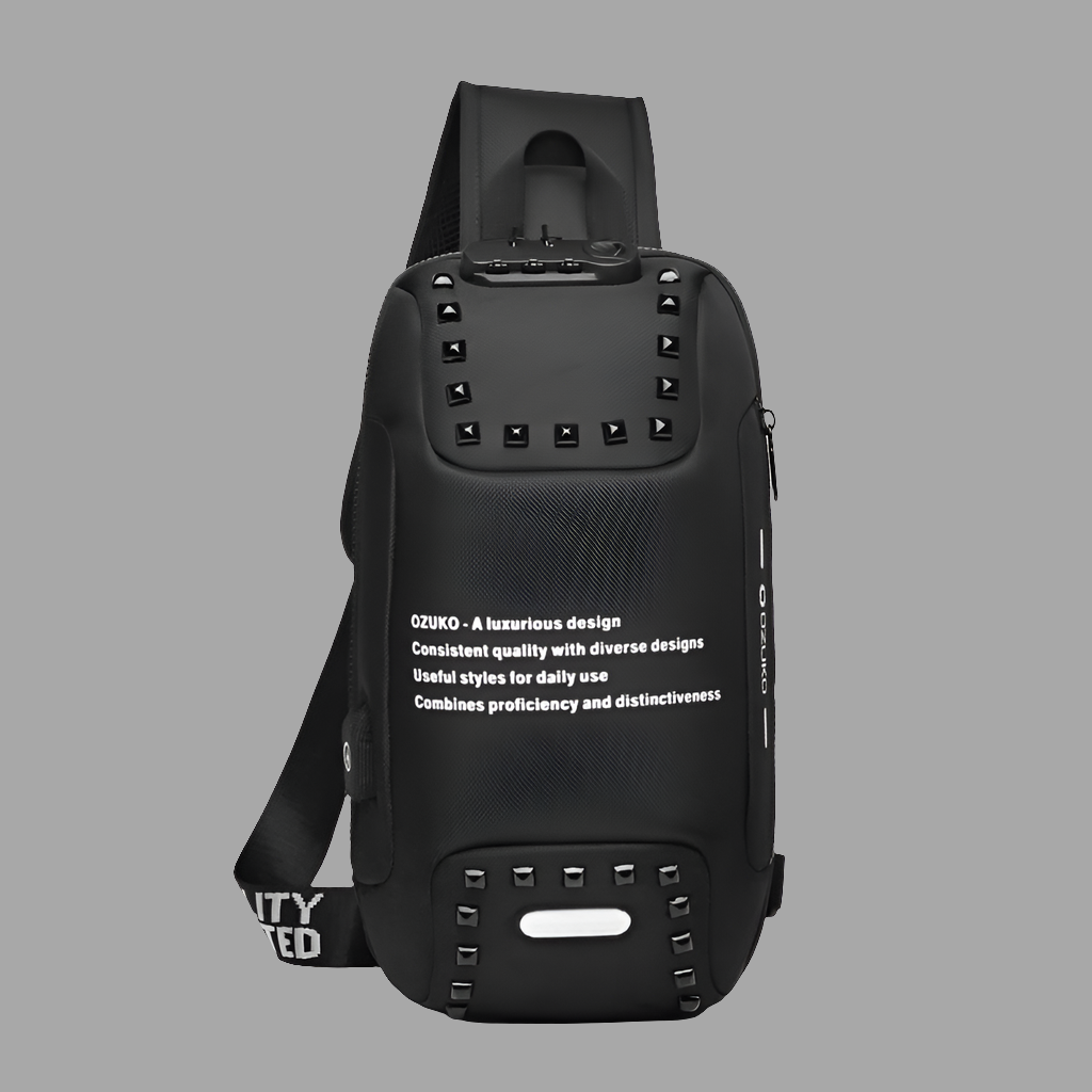 OZUKO Anti Theft Rivet Shoulder Bag for Men USB Charging Waterproof Messenger Crossbody Bag Male Chest Pack Sling Bags Fashion