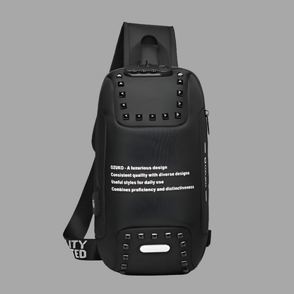 OZUKO Anti Theft Rivet Shoulder Bag for Men USB Charging Waterproof Messenger Crossbody Bag Male Chest Pack Sling Bags Fashion